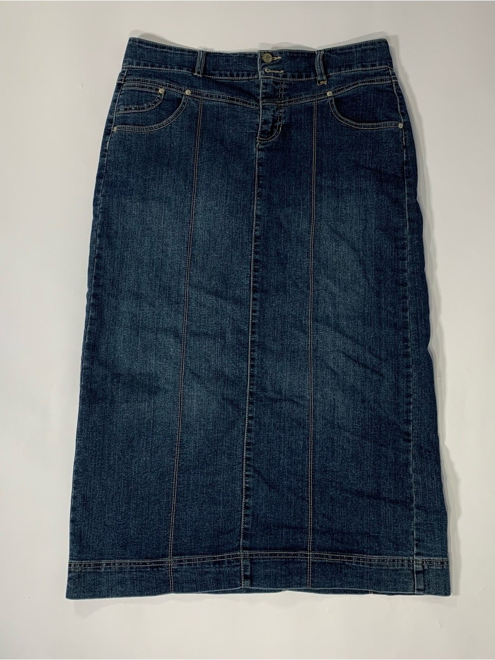 Style & Co Denim Maxi Skirt Dark Wash Stretch Size 8 Fits L